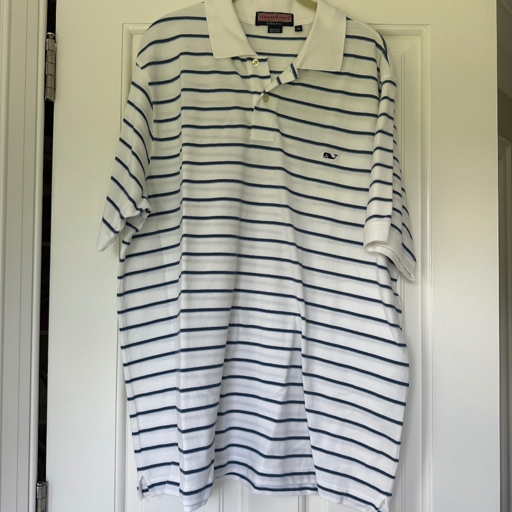 Vineyard Vines White and Blue Striped Polo